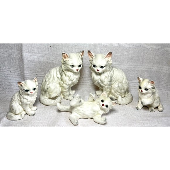 Rare Vintage LEFTON Japan Long Hair Cat Kittens Figures Figurines Family of 5 - Picture 2 of 5